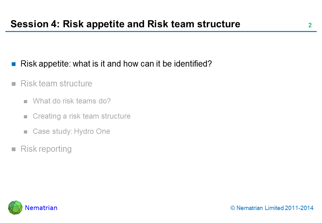 Bullet points include: Risk appetite: what is it and how can it be identified?