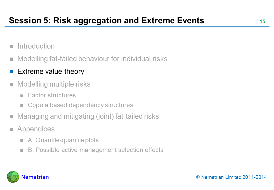 Bullet points include: Extreme value theory