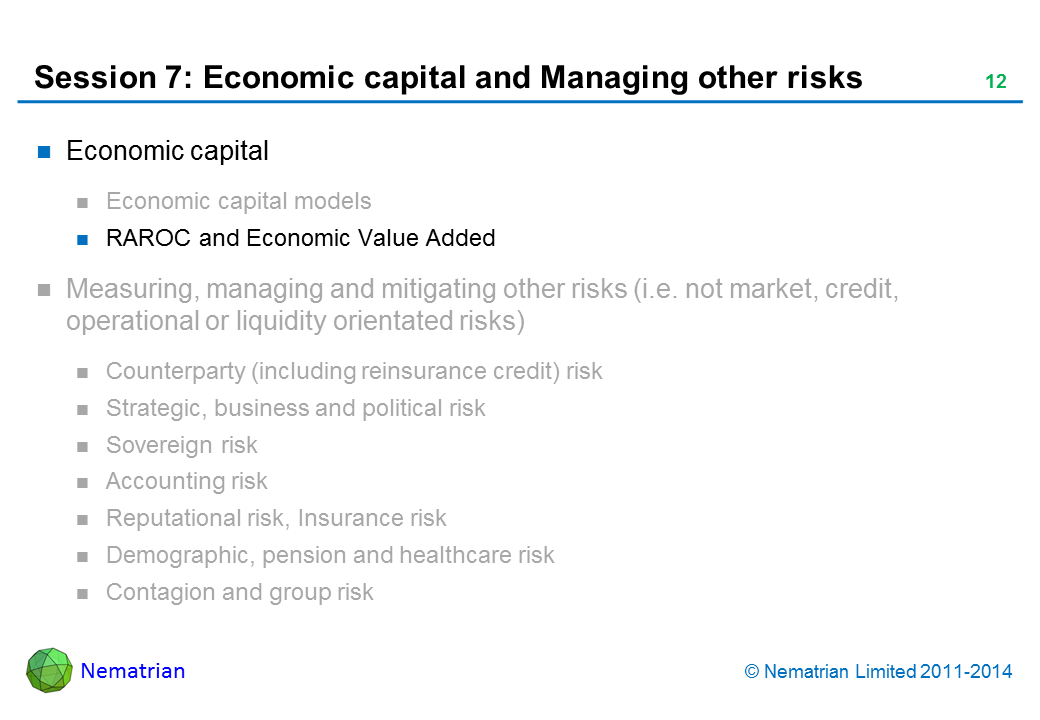 Bullet points include: Economic capital RAROC and Economic Value Added