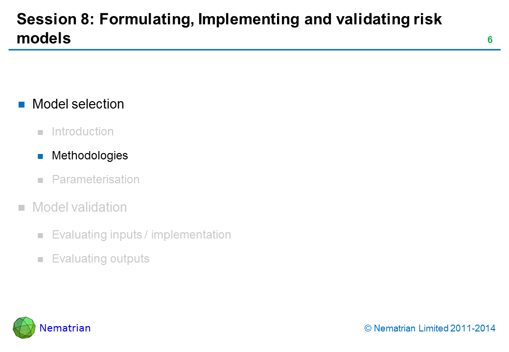 Bullet points include: Model selection Methodologies