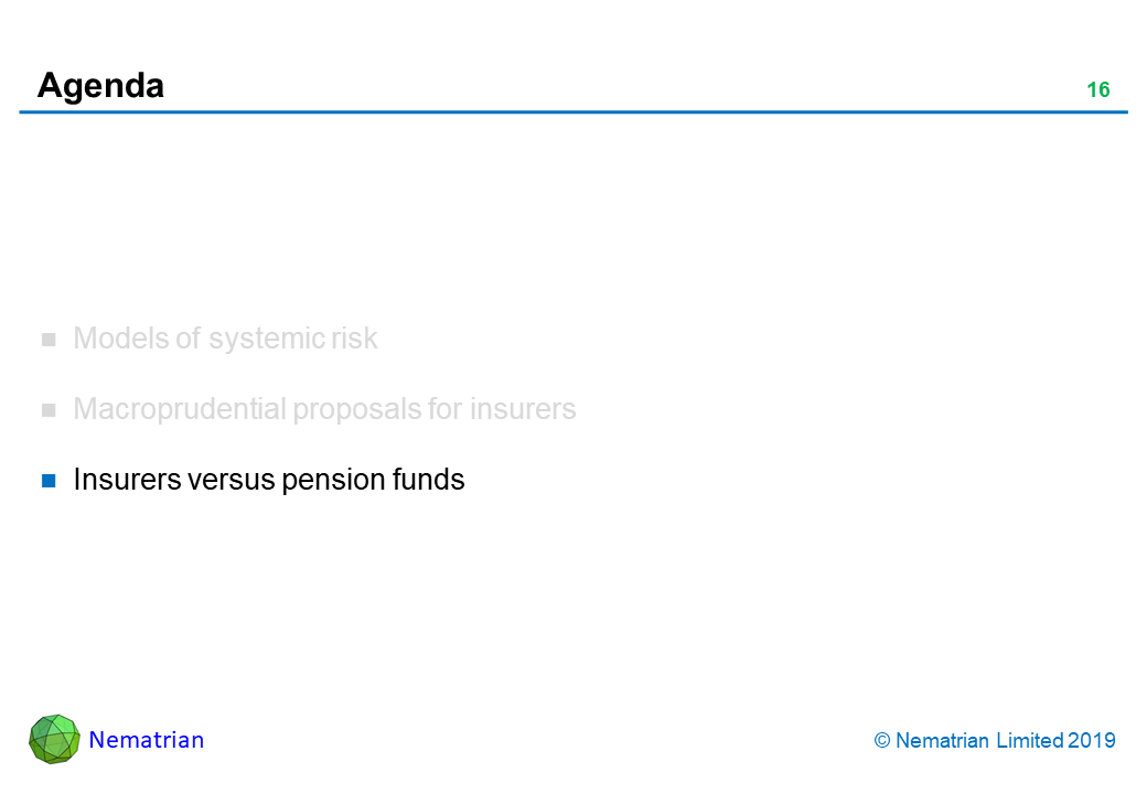 Bullet points include: Insurers versus pension funds