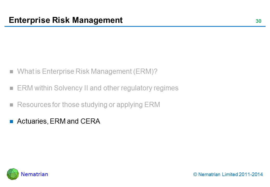 Bullet points include: Actuaries, ERM and CERA