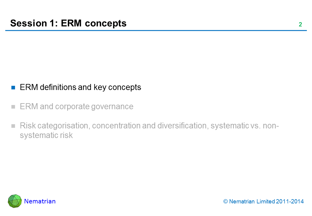 Bullet points include: ERM definitions and key concepts