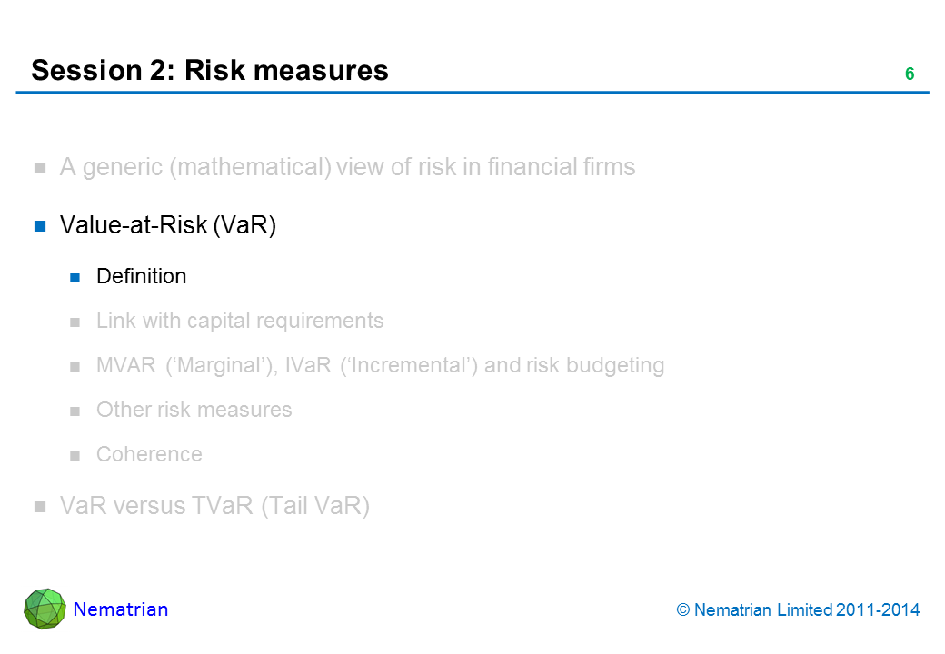 Bullet points include: Value-at-Risk (VaR). Definition