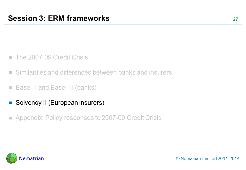 Bullet points include: Solvency II (European insurers)