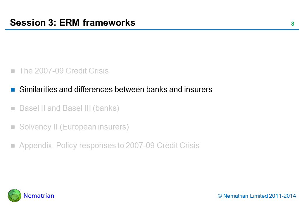 Bullet points include: Similarities and differences between banks and insurers