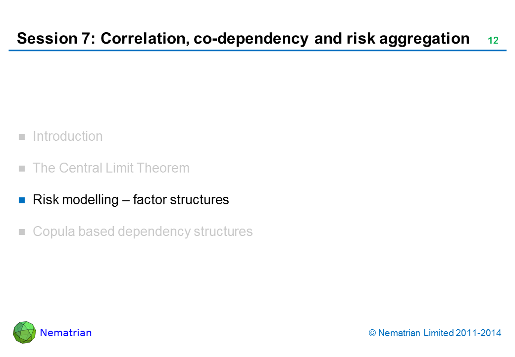 Bullet points include: Risk modelling – factor structures