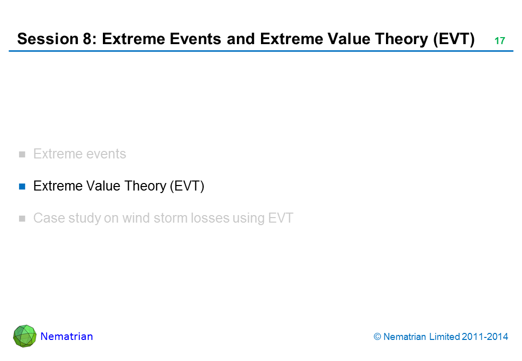 Bullet points include: Extreme Value Theory (EVT)