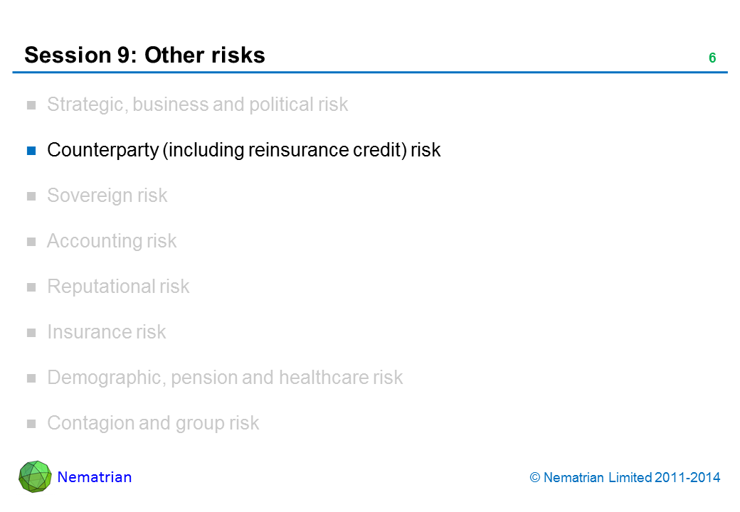 Bullet points include: Counterparty (including reinsurance credit) risk