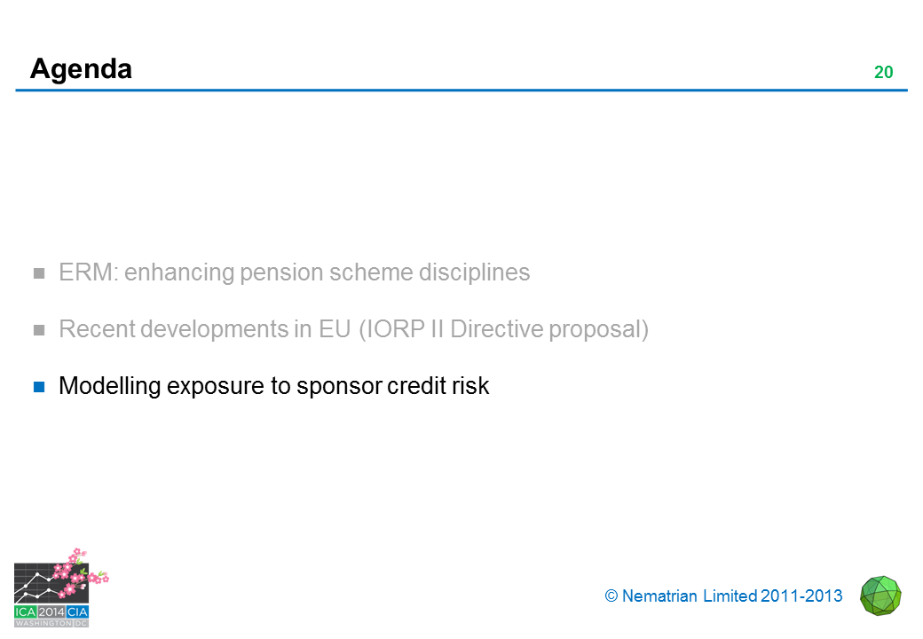 Bullet points include: Modelling exposure to sponsor credit risk