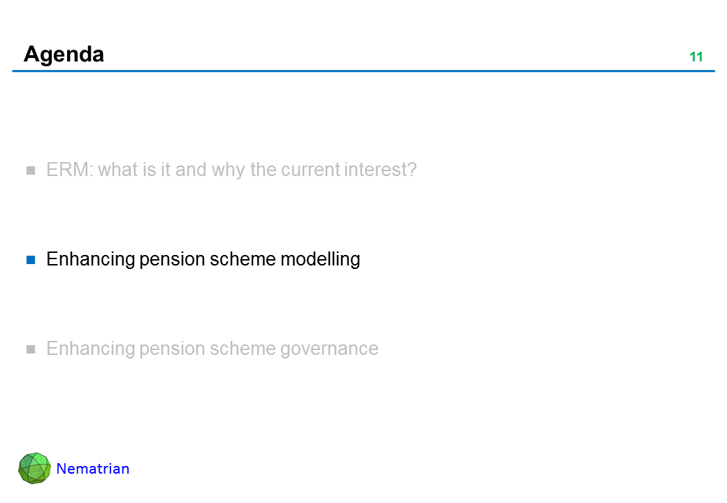 Bullet points include: Enhancing pension scheme modelling