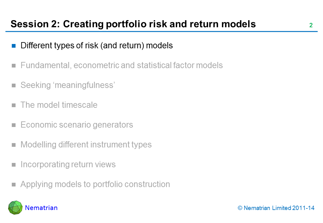 Bullet points include: Different types of risk (and return) models