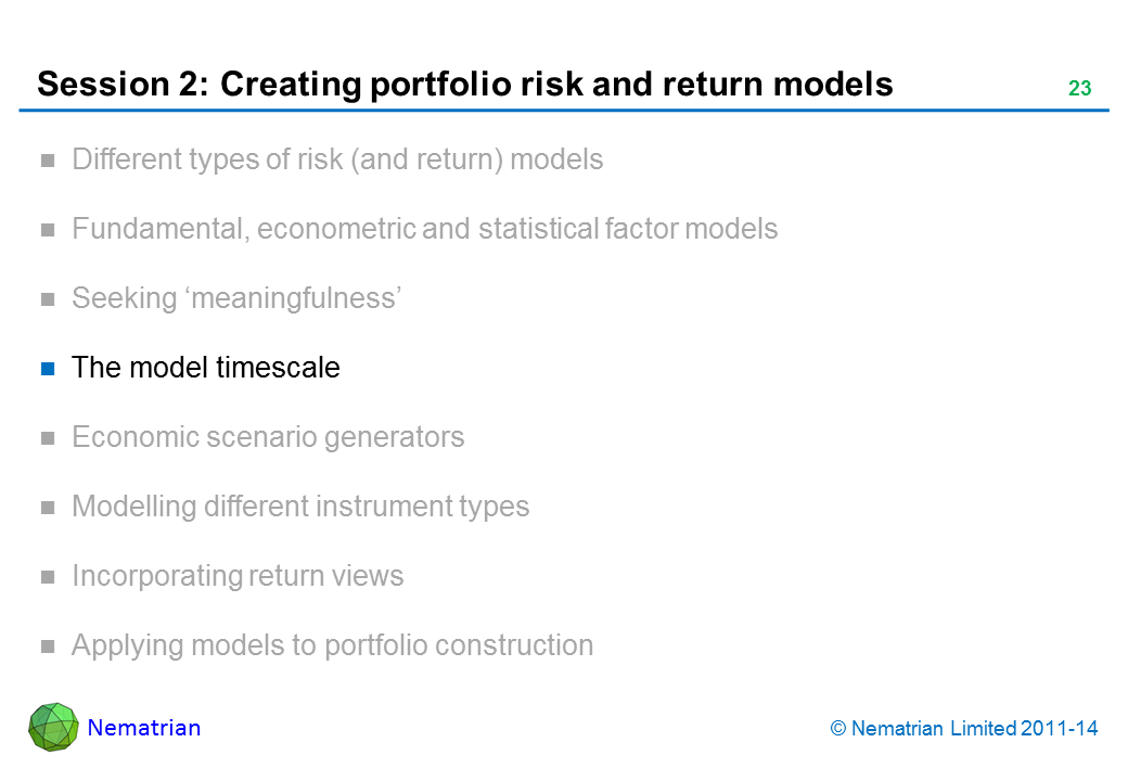 Bullet points include: The model timescale