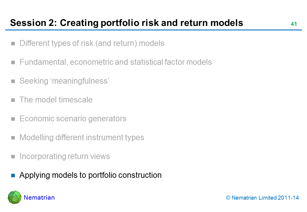 Bullet points include: Applying models to portfolio construction