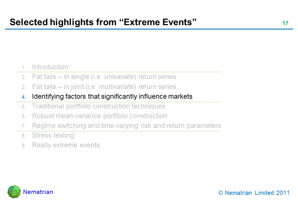 Bullet points include: Identifying factors that significantly influence markets
