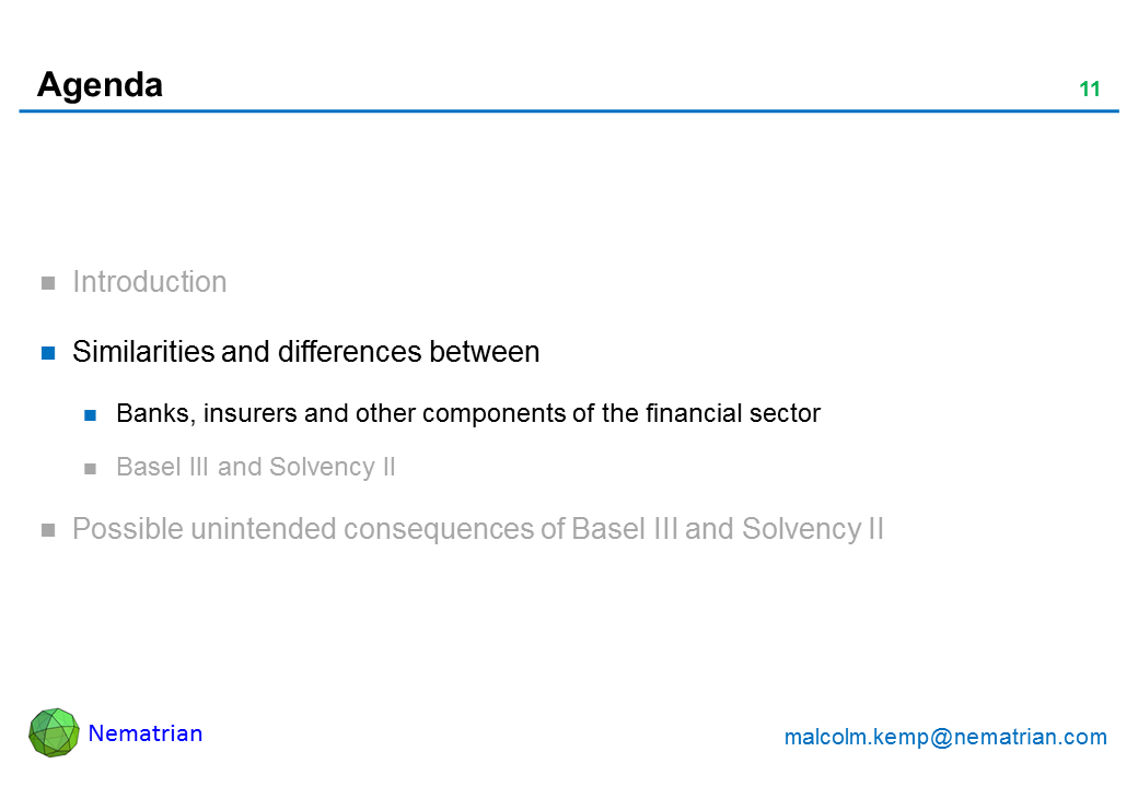 Bullet points include: Similarities and differences between. Banks, insurers and other components of the financial sector