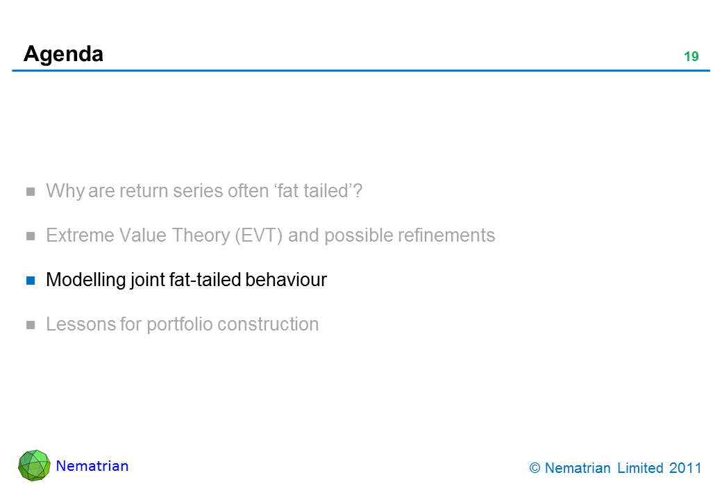 Bullet points include: Modelling joint fat-tailed behaviour