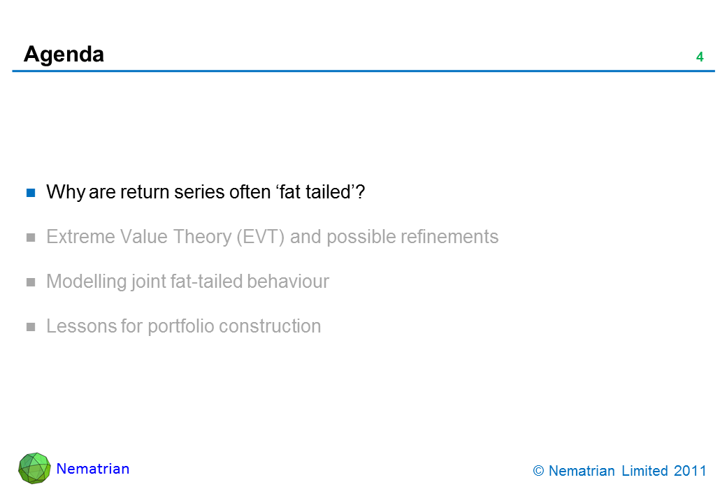 Bullet points include: Why are return series often ‘fat tailed’?