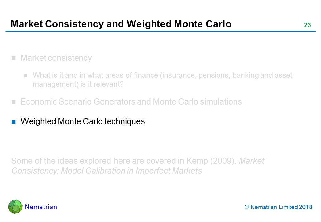 Bullet points include: Weighted Monte Carlo techniques