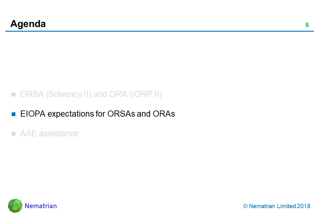 Bullet points include: EIOPA expectations for ORSAs and ORAs
