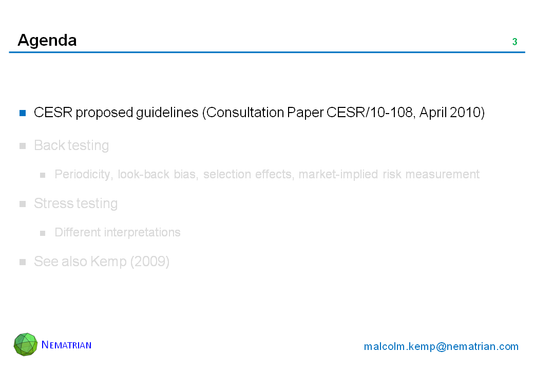 Bullet points include: CESR proposed guidelines (Consultation Paper CESR/10-108, April 2010)