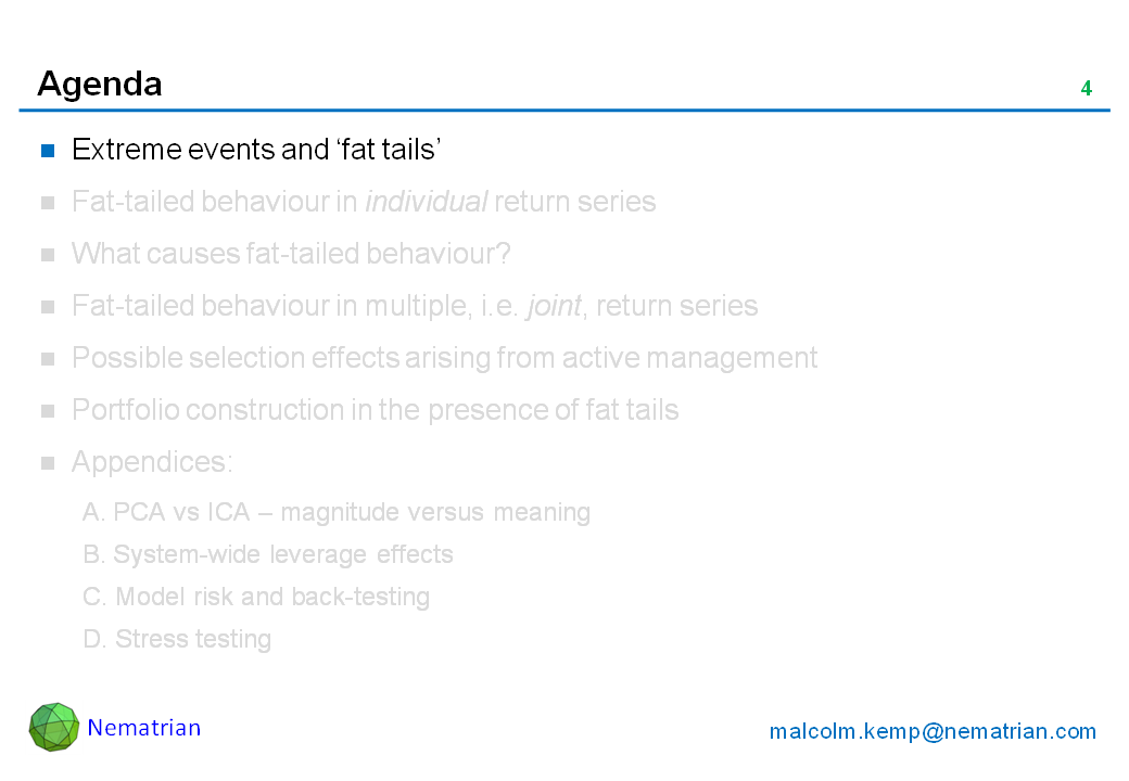 Bullet points include: Extreme events and ‘fat tails’.
